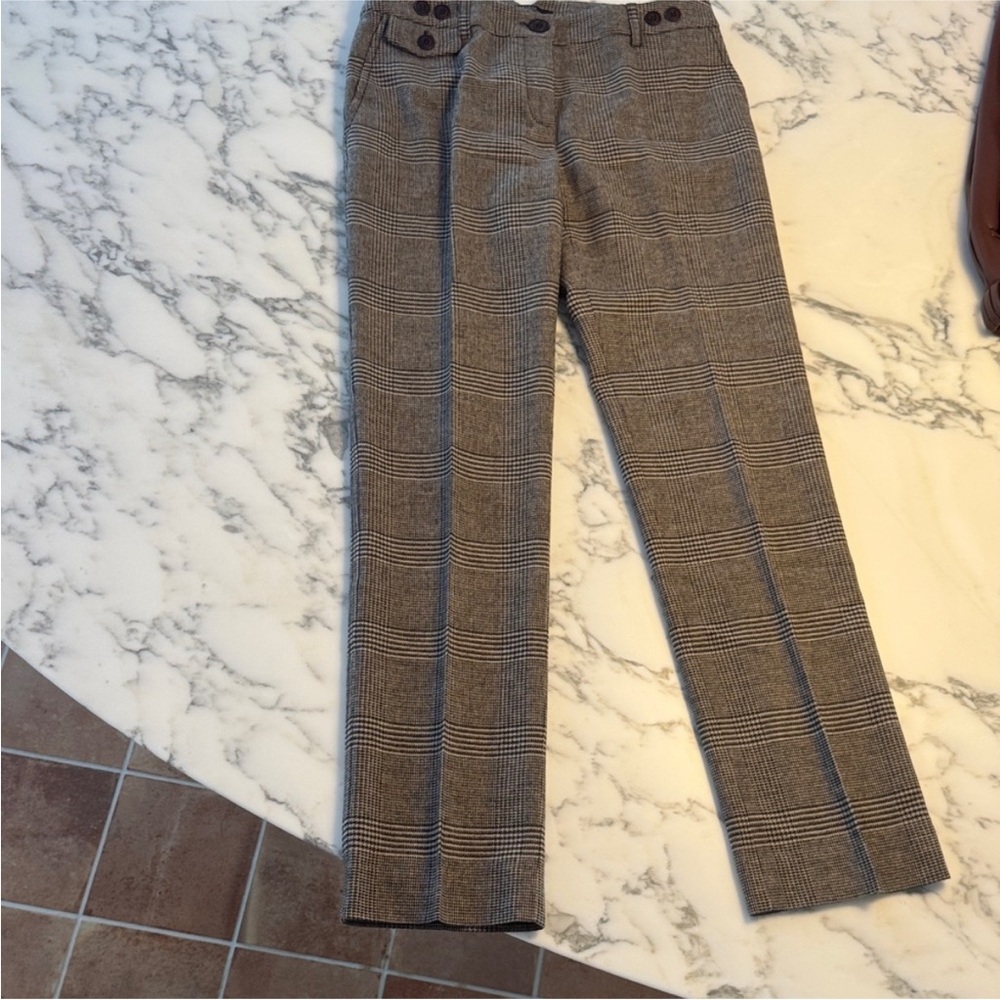 Weekend Max Mara plaid Brown and Cream Straight Leg Wool Slacks